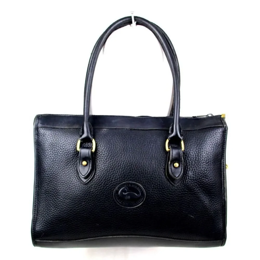 VTG Dooney & Bourke PEBBLED BLACK GENUINE LEATHER BUSINESS SHOULDER BAG PURSE